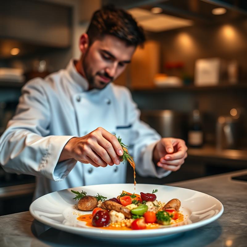 Chef Leo Rudnitsky plating a kosher course in Miami